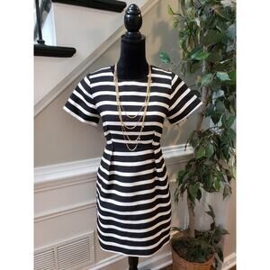 H&M Dress Women Size 8 Black White Striped Viscose Blend Lined Short Sleeve